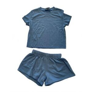 NEW FIREHOUSE girl's solid tee and short set in blue